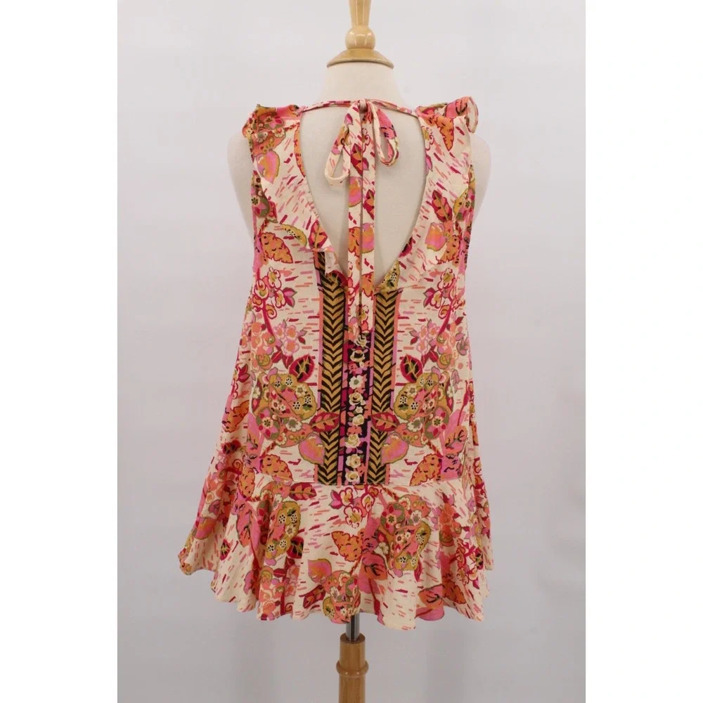 Free People Pink Floral Embroidered Sleeveless Tunic